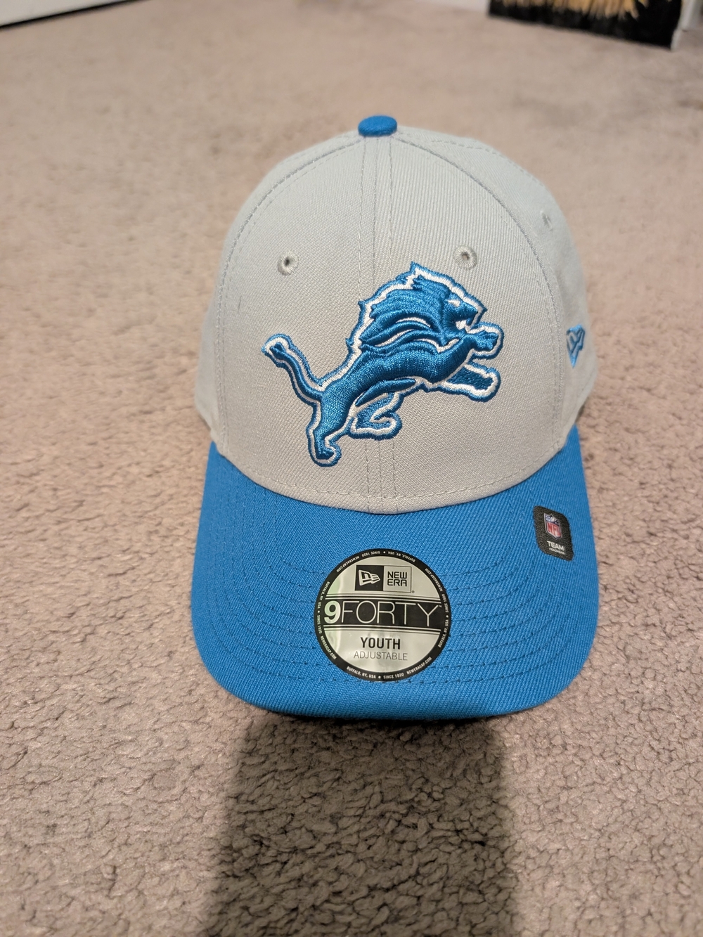 New Era Detroit Lions Youth Gray and Blue 9FORTY Adjustable Hat